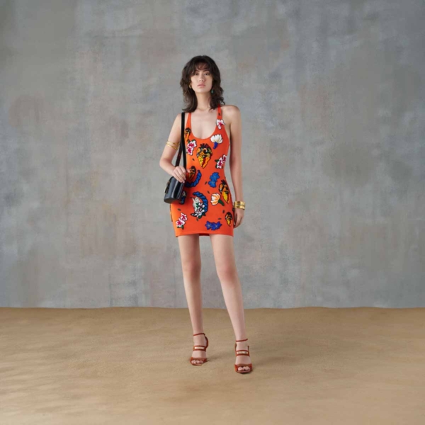Embellished 3D Embroidered Flower Jersey Dress
